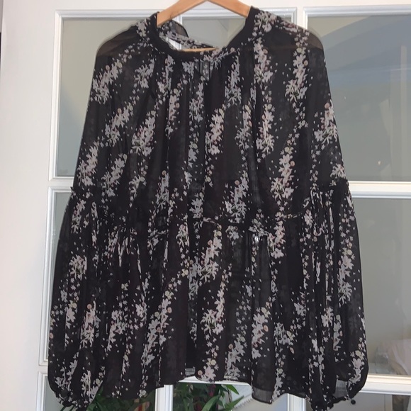 All Saints sheer silk top - billowy loose fitting sleeves and neck tie in back - Picture 1 of 14